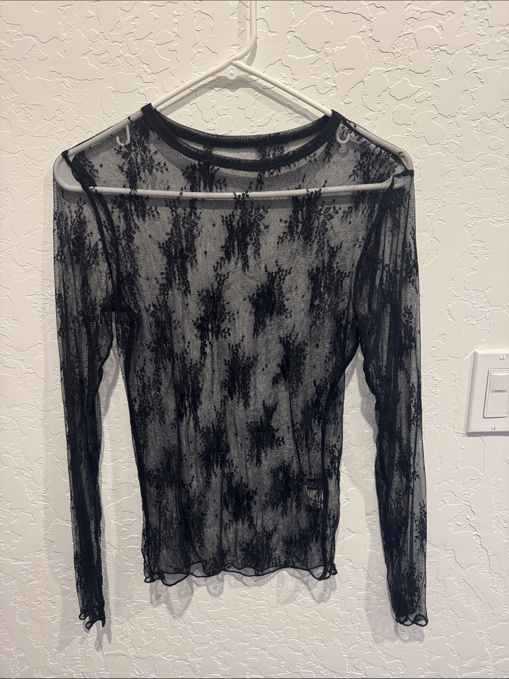 Black Sheer Lace Long Sleeve Mesh Top - Floral Mesh